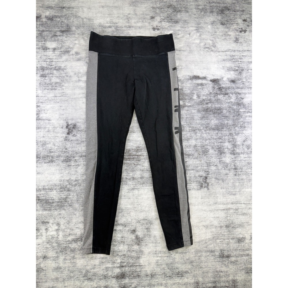 Victoria's Secret PINK Yoga Leggings Black Gray Logo Side Stripe Womens Medium